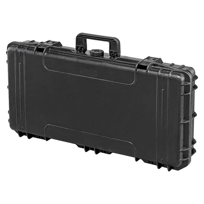 Wasserdichter Koffer MAX800 - L x B x H: 850 x 440 x 158 mm, Mit Würfelschaumstoffeinlage, Passend für: Waffen, Schwarz, Kunststoff - Diagonale Ansicht