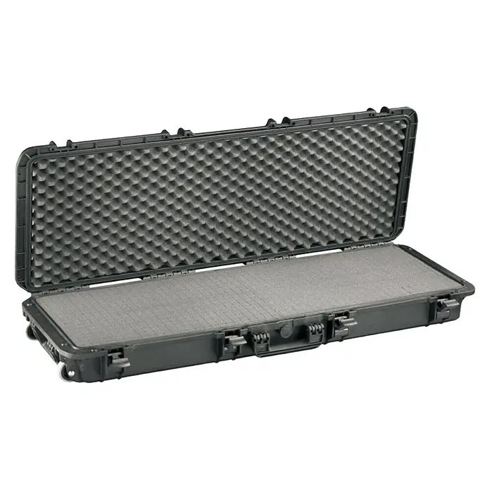 Wasserdichter Koffer MAX1100 - L x B x H: 1.177 x 450 x 158 mm, Mit Würfelschaumstoffeinlage, Passend für: Waffen, Schwarz, Kunststoff - Diagonale Ansicht