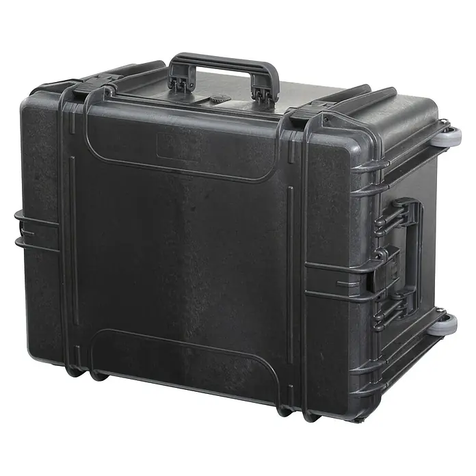 Wasserdichter Koffer MAX620TR - L x B x H: 687 x 528 x 376 mm, Ohne Schaumstoffeinlage, Ausziehbarer Trolley, Schwarz, Kunststoff - Diagonale Ansicht