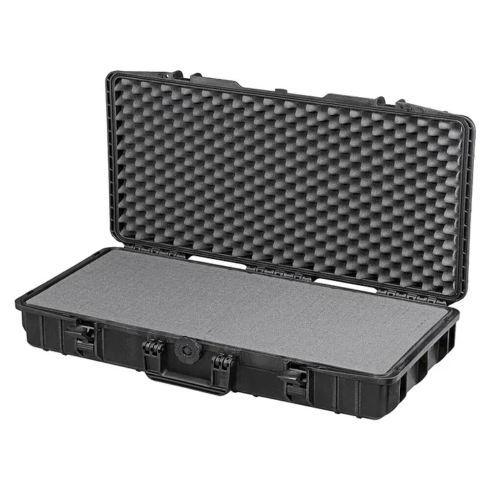 Wasserdichter Koffer MAX800 - L x B x H: 850 x 440 x 158 mm, Mit Würfelschaumstoffeinlage, Passend für: Waffen, Schwarz, Kunststoff - Diagonale Ansicht