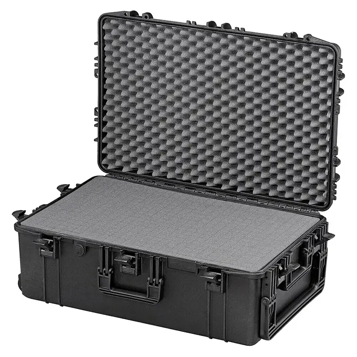 Wasserdichter Koffer MAX750 - L x B x H: 816 x 540 x 316 mm, Mit Würfelschaumstoffeinlage, Schwarz, Kunststoff - Diagonale Ansicht