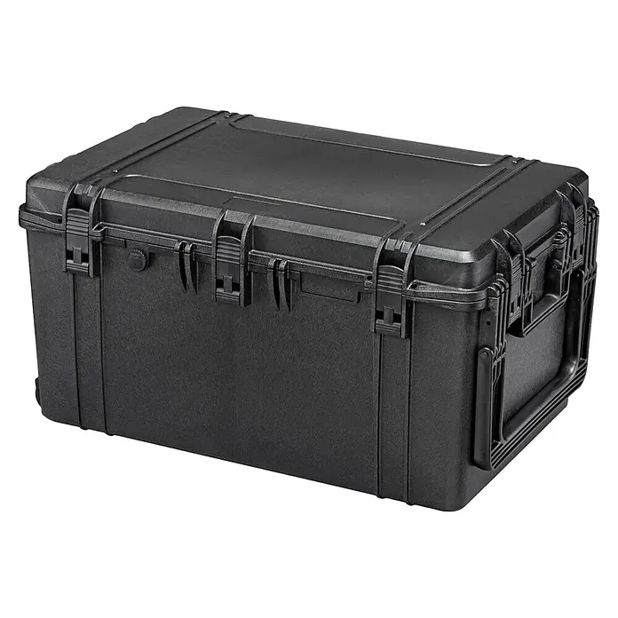 Wasserdichter Koffer MAX750 - L x B x H: 816 x 540 x 436 mm, Ohne Schaumstoffeinlage, Schwarz, Kunststoff - Diagonale Ansicht
