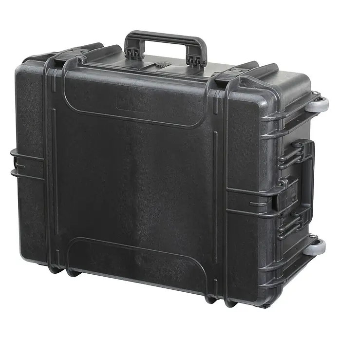 Wasserdichter Koffer MAX620 - L x B x H: 687 x 528 x 276 mm, Ohne Schaumstoffeinlage, Schwarz, Kunststoff - Diagonale Ansicht
