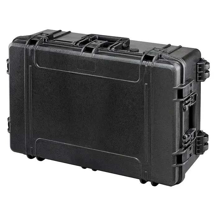 Wasserdichter Koffer MAX750 - L x B x H: 816 x 540 x 316 mm, Mit Würfelschaumstoffeinlage, Schwarz, Kunststoff - Diagonale Ansicht
