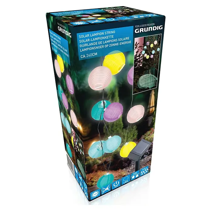Guirnalda LED Solar - Largo: 2,4 m, Multicolor, Número de bombillas: 10 ud. - Vista angular
