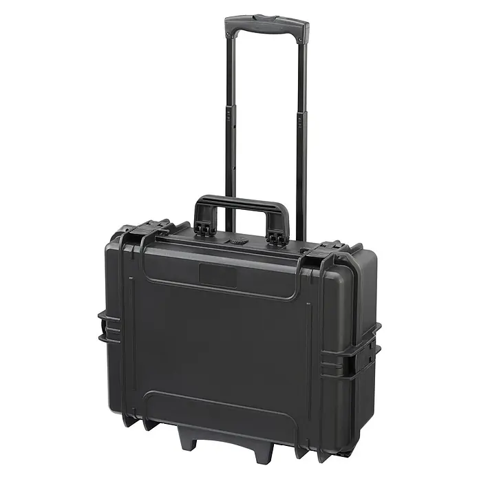 Wasserdichter Koffer MAX505TR - L x B x H: 555 x 445 x 258 mm, Ohne Schaumstoffeinlage, Ausziehbarer Trolley, Schwarz, Kunststoff - Diagonale Ansicht