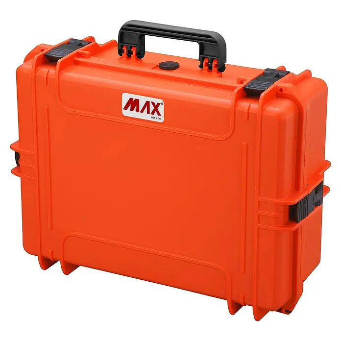 Wasserdichter Koffer MAX505 - L x B x H: 555 x 428 x 211 mm, Kunststoff, Ohne Schaumstoffeinlage, Orange - Diagonale Ansicht