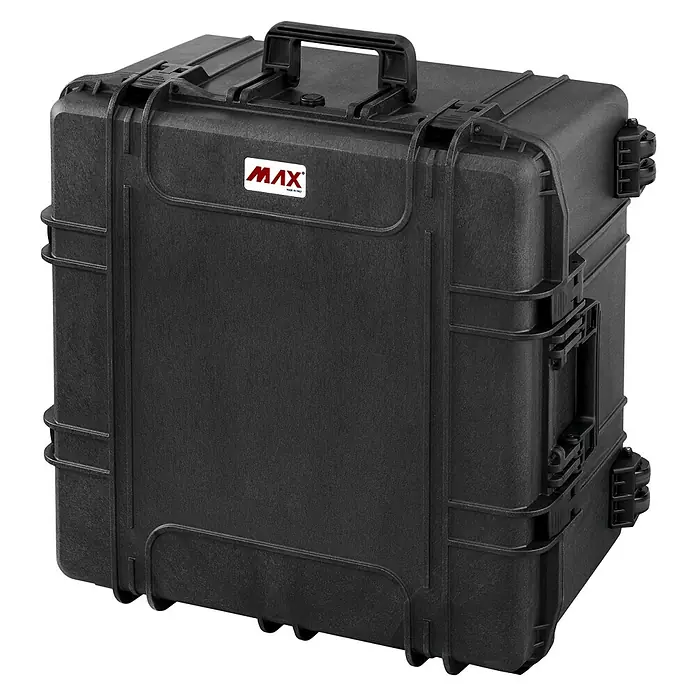 Wasserdichter Koffer MAX615TR - L x B x H: 680 x 675 x 393 mm, Ohne Schaumstoffeinlage, Ausziehbarer Trolley, Schwarz, Kunststoff - Diagonale Ansicht