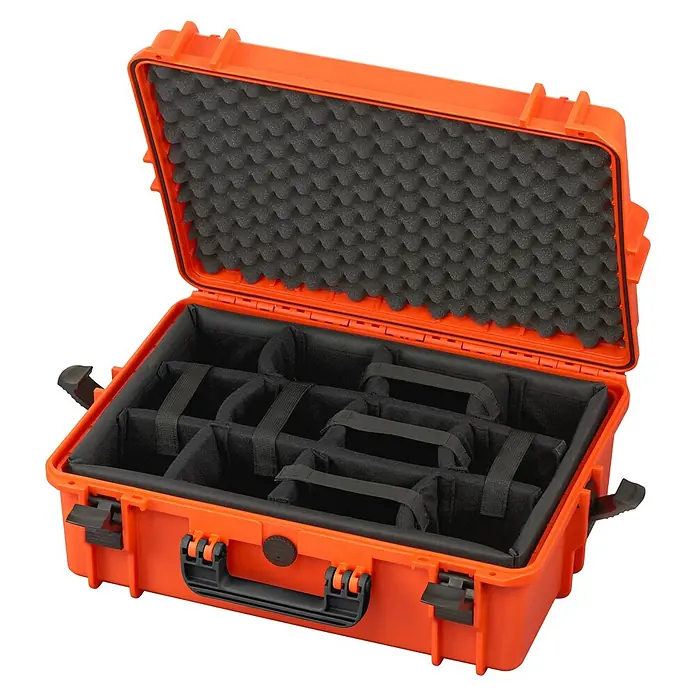 Wasserdichter Koffer MAX505TR - L x B x H: 555 x 445 x 258 mm, Mit Fototasche, Ausziehbarer Trolley, Orange, Kunststoff - Diagonale Ansicht
