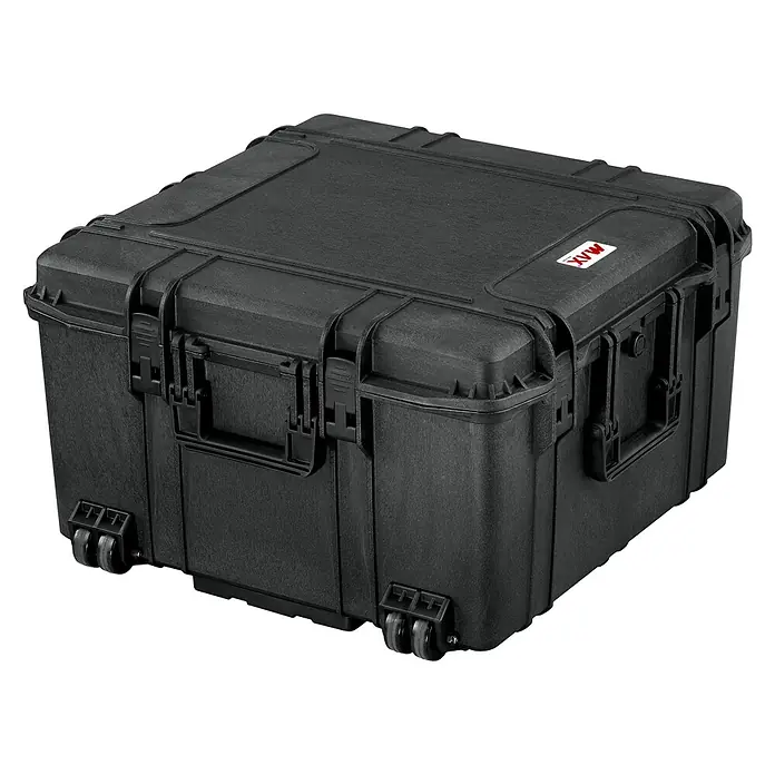 Wasserdichter Koffer MAX615 - L x B x H: 680 x 675 x 393 mm, Ohne Schaumstoffeinlage, Schwarz, Kunststoff - Diagonale Ansicht