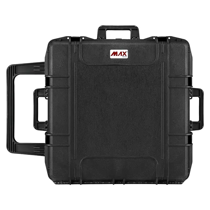 Wasserdichter Koffer MAX615 - L x B x H: 680 x 675 x 393 mm, Mit Würfelschaumstoffeinlage, Schwarz, Kunststoff - Vorderansicht