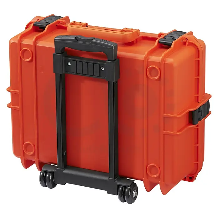 Wasserdichter Koffer MAX505TR - L x B x H: 555 x 445 x 258 mm, Mit Fototasche, Ausziehbarer Trolley, Orange, Kunststoff - Diagonale Ansicht