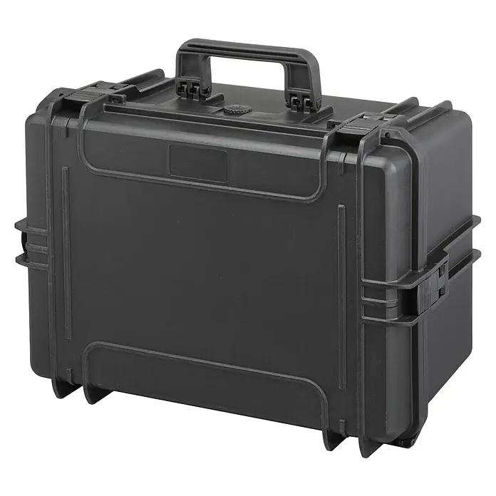 Wasserdichter Koffer MAX505 - L x B x H: 555 x 428 x 306 mm, Ohne Schaumstoffeinlage, Schwarz, Kunststoff - Diagonale Ansicht