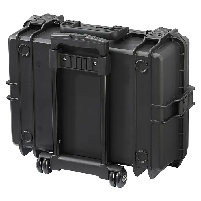 Wasserdichter Koffer MAX505TR - L x B x H: 555 x 445 x 258 mm, Ohne Schaumstoffeinlage, Ausziehbarer Trolley, Schwarz, Kunststoff - Diagonale Ansicht