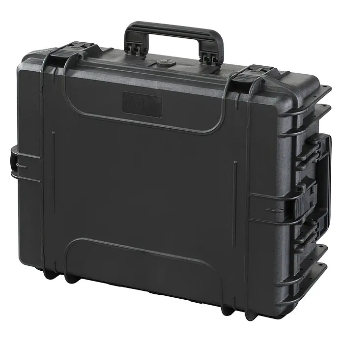 Wasserdichter Koffer MAX540 - L x B x H: 594 x 473 x 215 mm, Ohne Schaumstoffeinlage, Schwarz, Kunststoff - Diagonale Ansicht