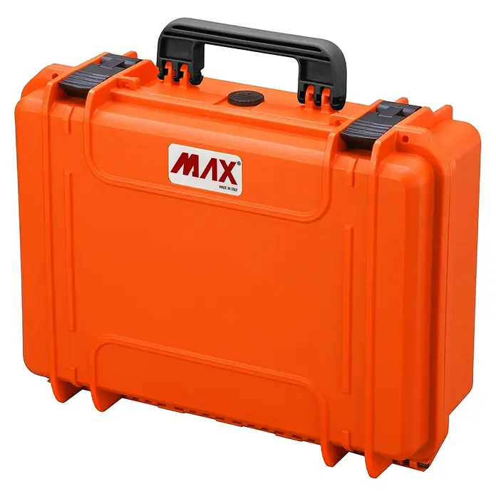 Wasserdichter Koffer MAX430 - L x B x H: 464 x 366 x 176 mm, Kunststoff, Ohne Schaumstoffeinlage, Orange - Diagonale Ansicht