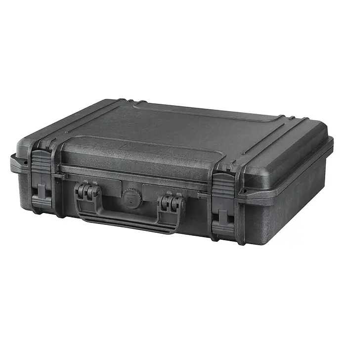 Wasserdichter Koffer MAX465 - L x B x H: 502 x 415 x 141 mm, Ohne Schaumstoffeinlage, Schwarz, Kunststoff - Diagonale Ansicht