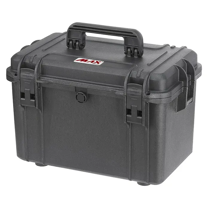Wasserdichter Koffer MAX400 - L x B x H: 456 x 290 x 318 mm, Mit Würfelschaumstoffeinlage, Schwarz, Kunststoff - Diagonale Ansicht