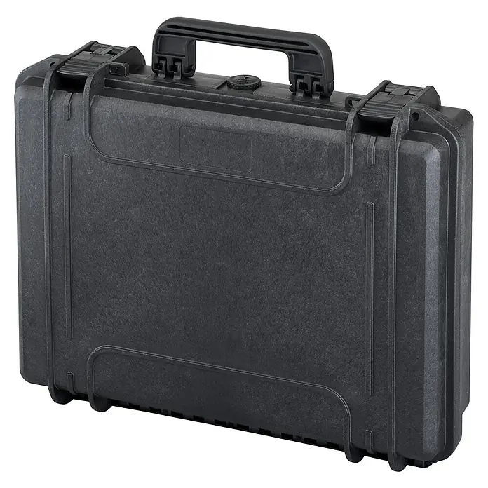 Wasserdichter Koffer MAX465 - L x B x H: 502 x 415 x 141 mm, Ohne Schaumstoffeinlage, Schwarz, Kunststoff - Diagonale Ansicht