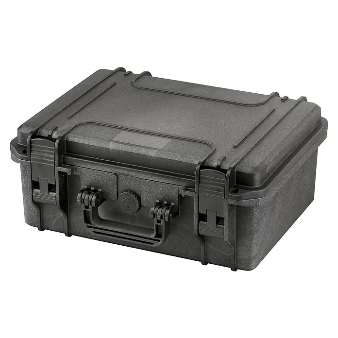 Wasserdichter Koffer MAX380 - L x B x H: 414 x 345 x 174 mm, Ohne Schaumstoffeinlage, Schwarz, Kunststoff - Diagonale Ansicht