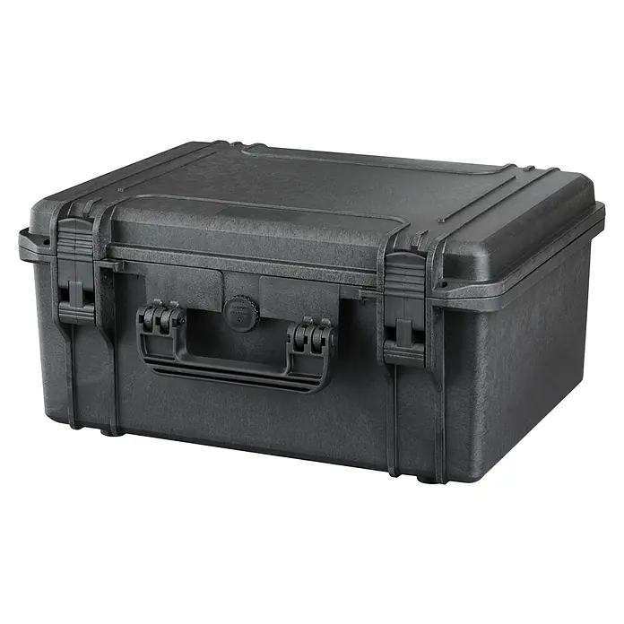 Wasserdichter Koffer MAX465 - L x B x H: 502 x 415 x 246 mm, Ohne Schaumstoffeinlage, Schwarz, Kunststoff - Diagonale Ansicht