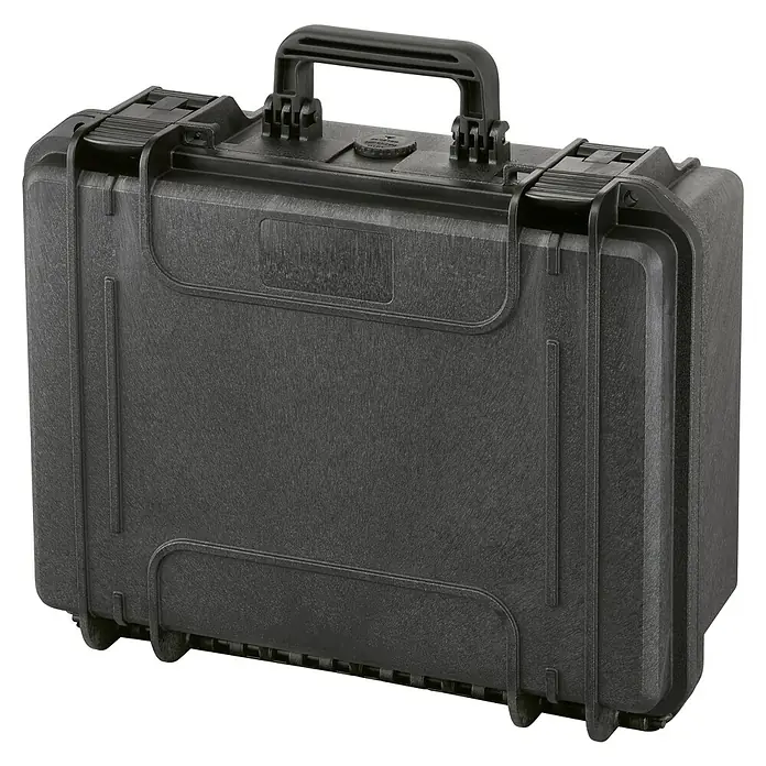 Wasserdichter Koffer MAX380 - L x B x H: 414 x 345 x 174 mm, Ohne Schaumstoffeinlage, Schwarz, Kunststoff - Diagonale Ansicht