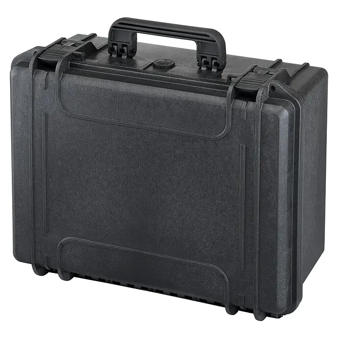 Wasserdichter Koffer MAX465 - L x B x H: 502 x 415 x 246 mm, Ohne Schaumstoffeinlage, Schwarz, Kunststoff - Diagonale Ansicht