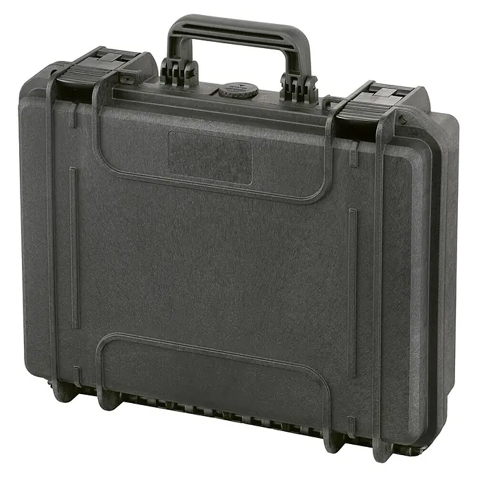 Wasserdichter Koffer MAX380 - L x B x H: 414 x 345 x 129 mm, Ohne Schaumstoffeinlage, Schwarz, Kunststoff - Diagonale Ansicht