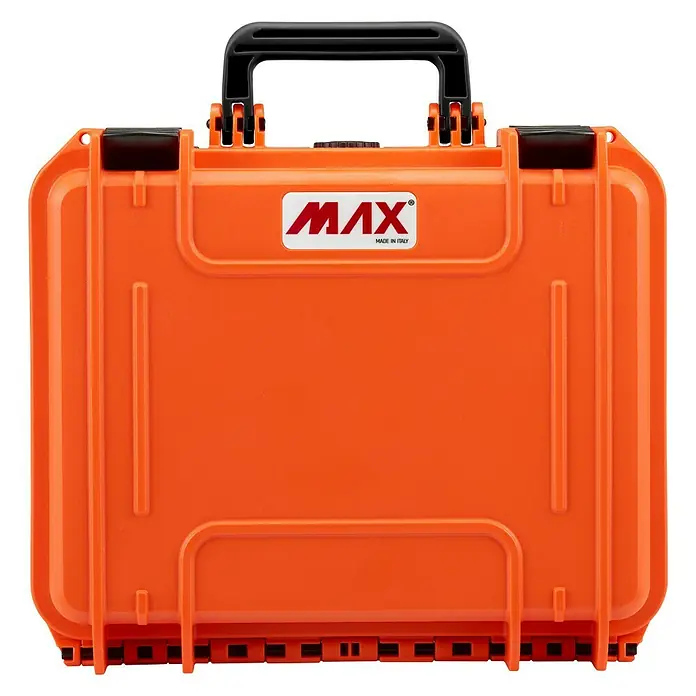 Wasserdichter Koffer MAX300 - L x B x H: 336 x 300 x 148 mm, Kunststoff, Ohne Schaumstoffeinlage, Orange - Vorderansicht