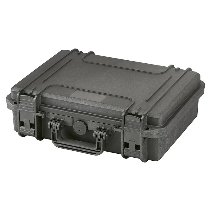 Wasserdichter Koffer MAX380 - L x B x H: 414 x 345 x 129 mm, Ohne Schaumstoffeinlage, Schwarz, Kunststoff - Diagonale Ansicht
