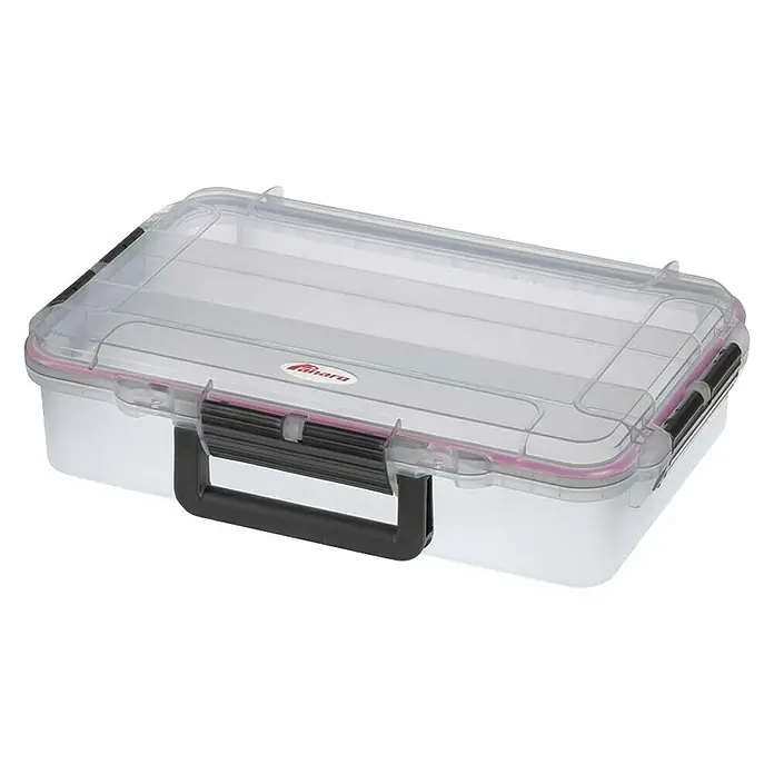Wasserdichter Koffer MAXGRIP - L x B x H: 350 x 230 x 86 mm, Mit Unterteilungen, Transparent, Kunststoff - Diagonale Ansicht