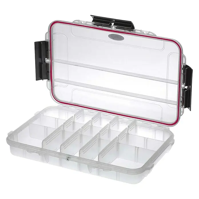 Wasserdichter Koffer MAXGRIP - L x B x H: 350 x 230 x 59 mm, Mit Unterteilungen, Transparent, Kunststoff - Diagonale Ansicht