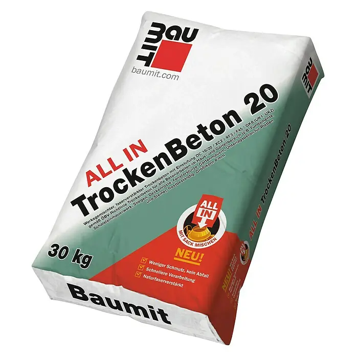 Baumit Trockenbeton ALL IN 20 - 30 kg, Körnung: 0 mm - 8 mm - Diagonale Ansicht