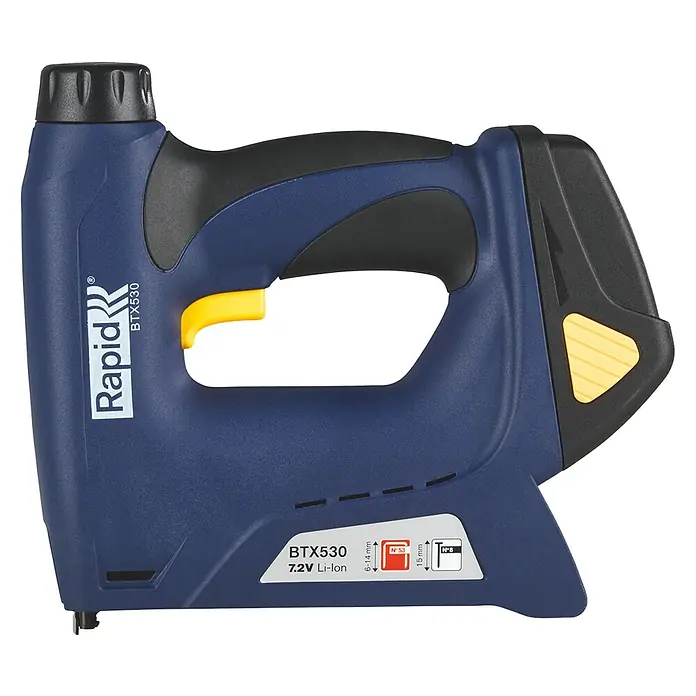 Rapid Akku-Tacker BTX530 - 7,2 V, Li-Ionen, 1,3 Ah, 1 Akku, Klammertiefe: 6 - 14 mm - Linke Seitenansicht