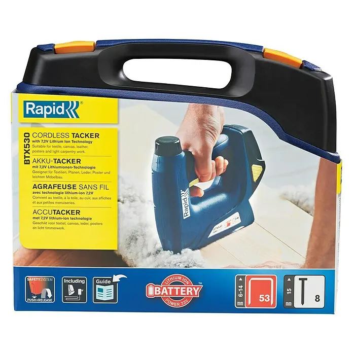 Rapid Akku-Tacker BTX530 - 7,2 V, Li-Ionen, 1,3 Ah, 1 Akku, Klammertiefe: 6 - 14 mm - Vorderansicht