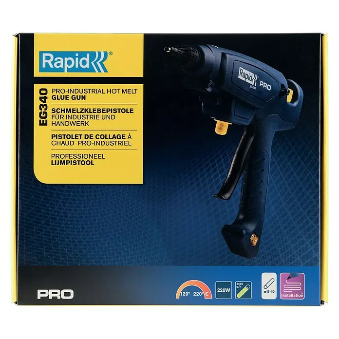 Rapid Heißklebepistole EG 340 PRO - Durchmesser Klebepatrone: 12 mm, +120 °C bis +220 °C, 220 W - Vorderansicht