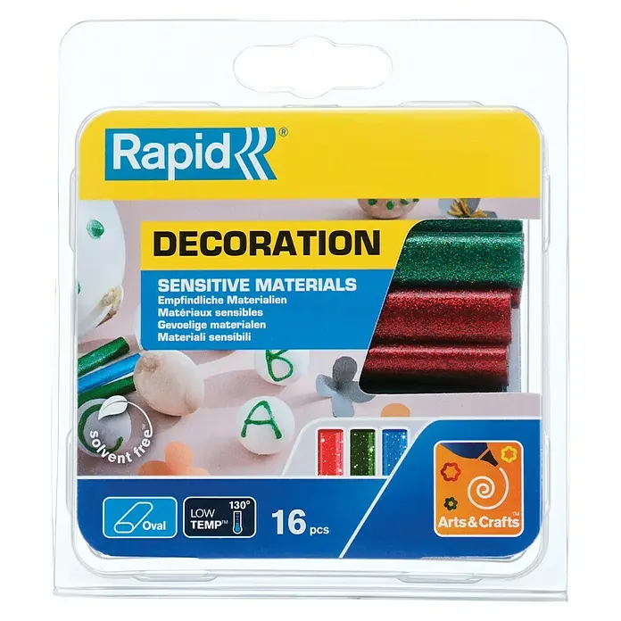 Rapid Klebepatronen - Passend für: Rapid Heißklebepistole EG130, 125 g, Rot/Grün/Blau glitzernd - Vorderansicht