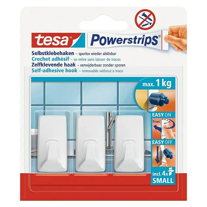 Tesa Powerstrips Selbstklebehaken - Weiß, 3 Stk. - Vorderansicht