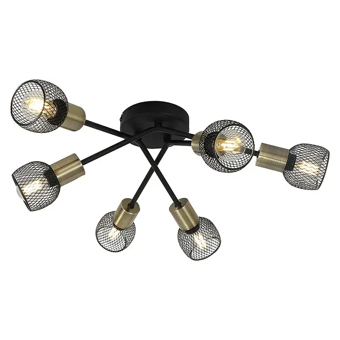 Globo Deckenleuchte rund Fiastra - 240 W, Ø x H: 60 x 18 cm, Schwarz/Altmessing, E14 - Ansicht von unten