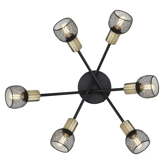 Globo Deckenleuchte rund Fiastra - 240 W, Ø x H: 60 x 18 cm, Schwarz/Altmessing, E14 - Ansicht von unten