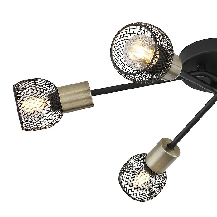 Globo Deckenleuchte rund Fiastra - 240 W, Ø x H: 60 x 18 cm, Schwarz/Altmessing, E14 - Detailaufnahme