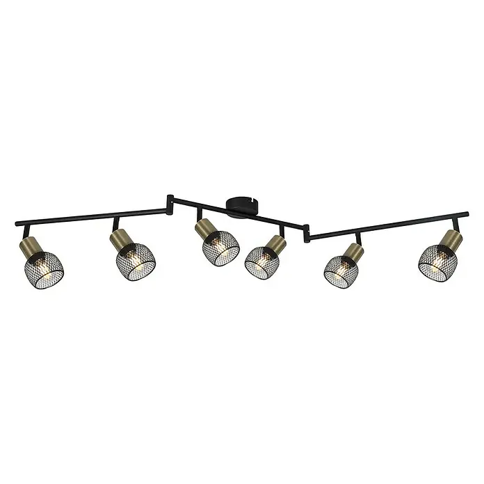 Globo Deckenstrahler Fiastra - 240 W, L x B x H: 120 x 8 x 18 cm, Schwarz/Altmessing, E14 - Diagonale Ansicht