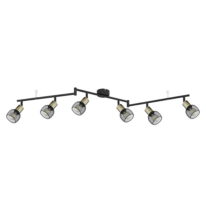 Globo Deckenstrahler Fiastra - 240 W, L x B x H: 120 x 8 x 18 cm, Schwarz/Altmessing, E14 - Diagonale Ansicht