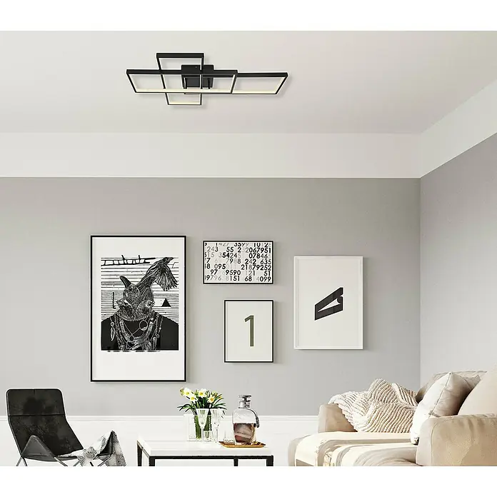 Globo LED-Deckenleuchte Gabriel Smart - 40 W, L x B x H: 75 x 50 x 10 cm, Schwarz/Opal/Weiß, Warmweiß - Stimmungsaufnahme