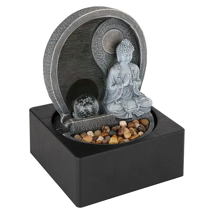 Globo Zimmerbrunnen Fontana Buddha - L x B x H: 18 x 18 x 24 cm - Diagonale Ansicht