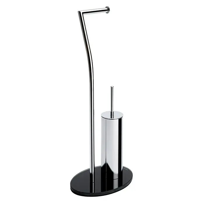 Aquasanit Conjunto de escobillero y portarrollos Piantane - Altura: 72 cm, Negro, Brillante - Vista angular