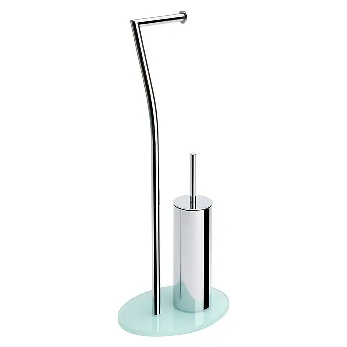 Aquasanit Conjunto de escobillero y portarrollos Piantane - Altura: 72 cm, Cromo/VIdrio, Brillante - Vista angular