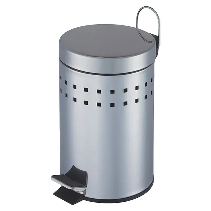 Aquasanit Cubo con pedal - 3 l, Plateado, Redonda, Acero inoxidable - Vista angular