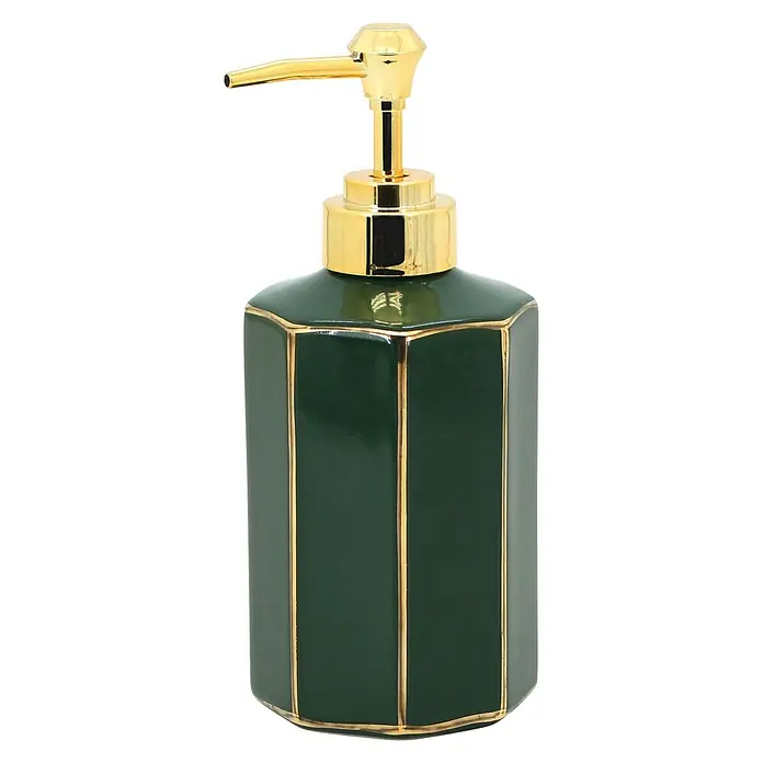 Aquasanit Emerald Dispensador de jabón - Cerámica, Verde/Dorado - Vista angular