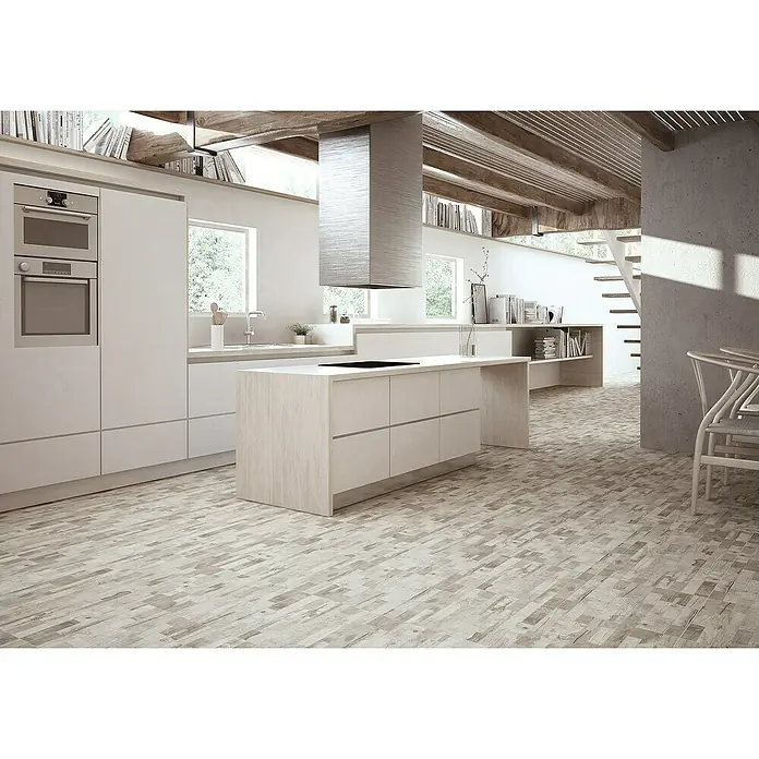 Pavimento cerámico Acapulco - 45 x 45 cm, Blanco, Gris, Estilo madera - Foto ambiente